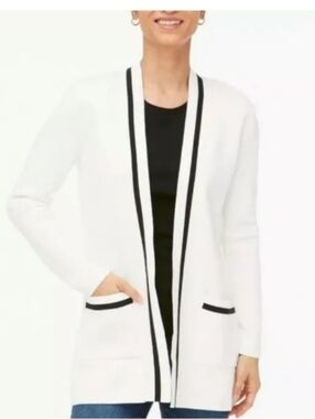 J. Crew Tipped Open Front Cardigan Size M 100% Cotton Like New!